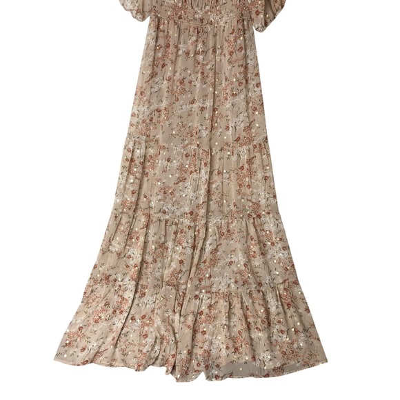 Audrey Parks For Francesca's Smocked Dress M Puff Sleeve Cottage Romantic Floral - Picture 6 of 9